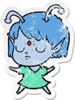 distressed sticker of a cartoon alien girl png