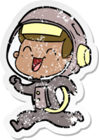 distressed sticker of a happy cartoon astronaut png