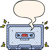 cartoon angry old cassette tape with speech bubble in comic book style png