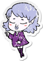 distressed sticker of a pretty cartoon elf girl png