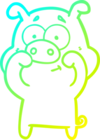 cold gradient line drawing of a happy cartoon pig png