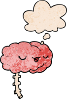 contento dibujos animados cerebro con pensamiento burbuja en grunge textura estilo png