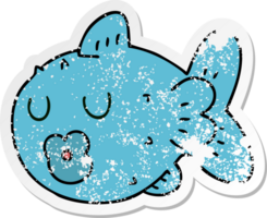 distressed sticker of a quirky hand drawn cartoon fish png