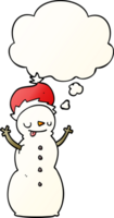 cartoon christmas snowman with thought bubble in smooth gradient style png