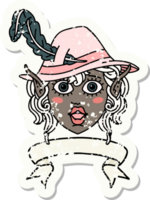 visage de personnage de barde elfe de style tatouage rétro avec bannière png