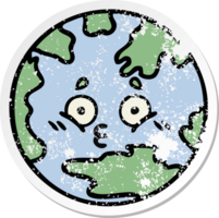 distressed sticker of a cute cartoon planet earth png