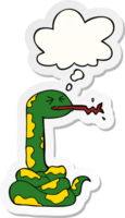 cartoon hissing snake with thought bubble as a printed sticker png