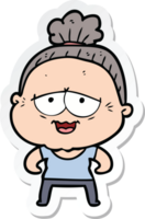 sticker of a cartoon happy old lady png