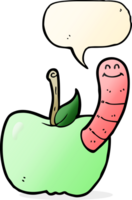 caricatura, manzana, con, gusano, con, burbuja del discurso png
