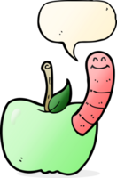 Cartoon-Apfel mit Wurm mit Sprechblase png