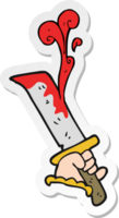 sticker van een tekenfilm hand- met bloederig dolk png