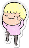 distressed sticker of a cartoon happy boy png