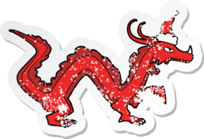 hand drawn distressed sticker cartoon of a dragon wearing santa hat png