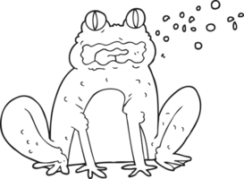 hand drawn black and white cartoon burping frog png