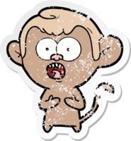 distressed sticker of a cartoon shocked monkey png