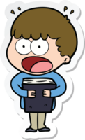 sticker of a cartoon shocked man with a book png