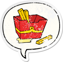 dibujos animados caja de papas fritas con habla burbuja afligido afligido antiguo pegatina png