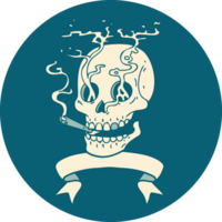 icono de estilo tatuaje con pancarta de una calavera png