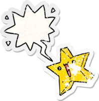 cartoon happy star with speech bubble distressed distressed old sticker png