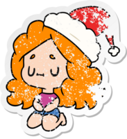 hand drawn christmas distressed sticker cartoon of kawaii girl png