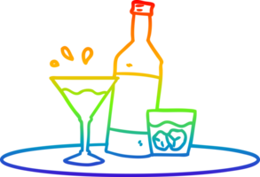 rainbow gradient line drawing of a cartoon drinks on tray png