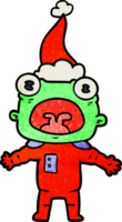 hand drawn textured cartoon of a weird alien communicating wearing santa hat png