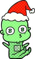 hand dragen komisk bok stil illustration av en konstig skallig spaceman bär santa hatt png