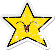 distressed sticker of a cute cartoon gold star png