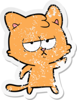 distressed sticker of a bored cartoon cat png