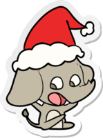 cute hand drawn sticker cartoon of a elephant wearing santa hat png