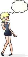 Cartoon-Frau im Cocktailkleid mit Gedankenblase png