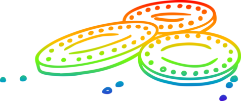 rainbow gradient line drawing of a cartoon gold coins png