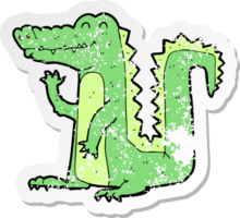 retro distressed sticker of a cartoon crocodile png