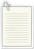 sticker of a cartoon lined paper with paperclip png