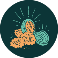 icon of a tattoo style walnuts with shell png