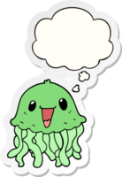 cartoon jellyfish with thought bubble as a printed sticker png