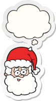 tekenfilm de kerstman claus met gedachte bubbel net zo een gedrukt sticker png