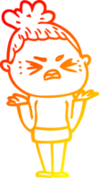 warm gradient line drawing of a cartoon angry woman png