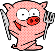 dessin animé joyeux cochon assis png