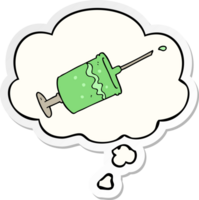 cartoon syringe needle with thought bubble as a printed sticker png