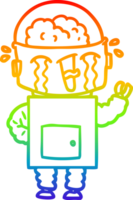 rainbow gradient line drawing of a cartoon crying robot png