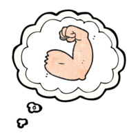 mano dibujado pensamiento burbuja texturizado dibujos animados fuerte brazo flexionando bíceps png