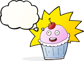 cupcake de dibujos animados con burbujas de pensamiento png