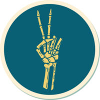 sticker of tattoo in traditional style of a skeleton giving a peace sign png