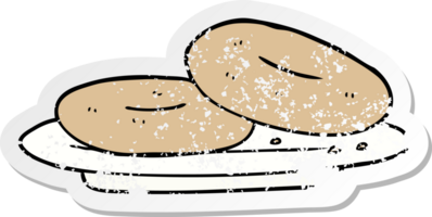 distressed sticker of a cartoon donuts png