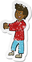 retro noodlijdende sticker van een cartoon gelukkige man png