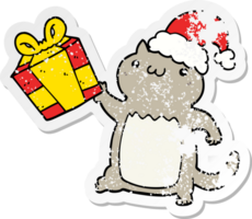 distressed sticker of a cute cartoon christmas cat png