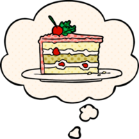dessin animé dessert gâteau avec pensée bulle dans bande dessinée livre style png