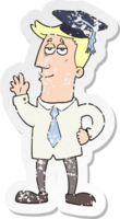 retro noodlijdende sticker van een afgestudeerde cartoon png