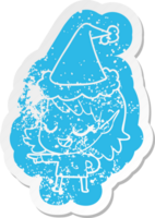 gelukkig eigenzinnig tekenfilm verontrust sticker van een elf meisje richten vervelend de kerstman hoed png